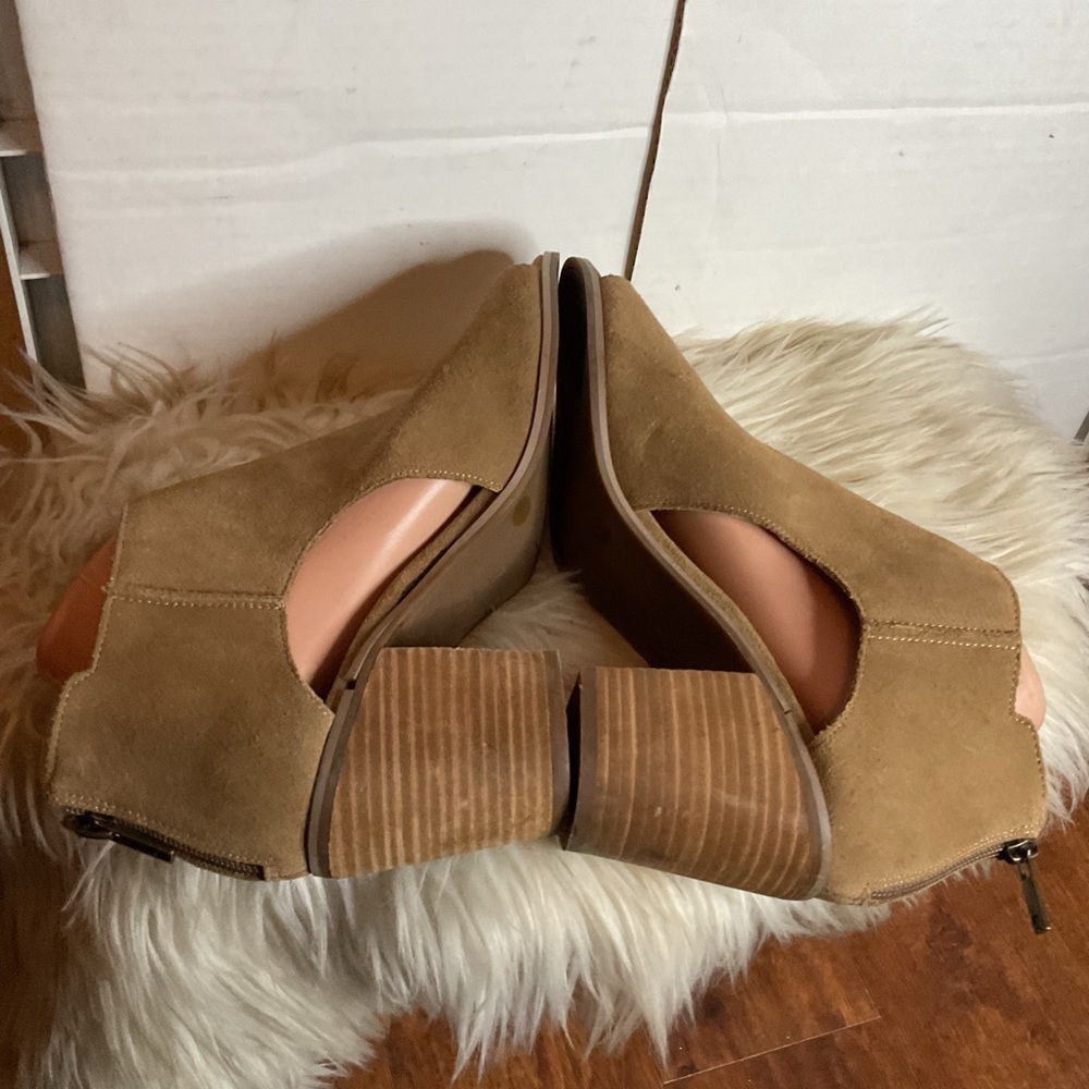 Lucky Brand Tan Open-Toe zip Heeled Booties NWD - Picture 9 of 14